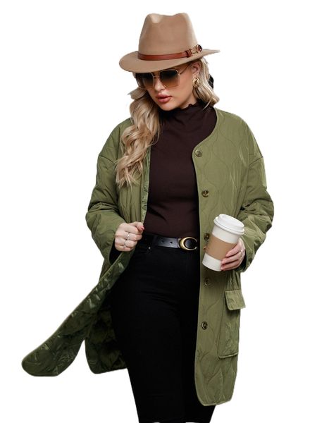 

plus solid button up winter coat 62kr#, Black