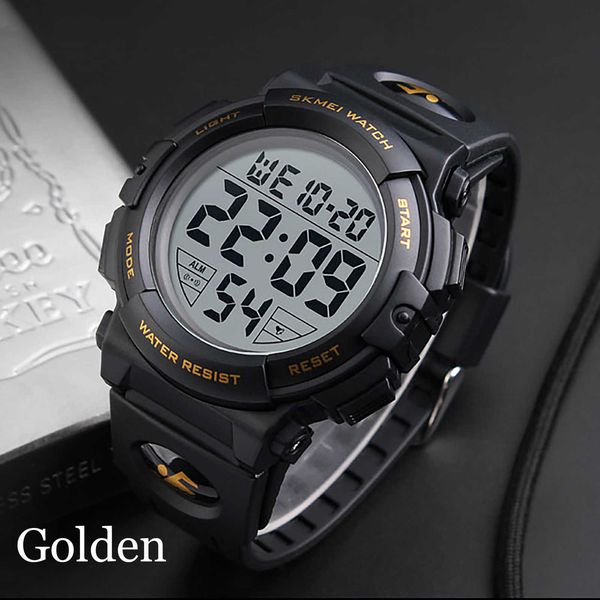 

men's electronic digital watch sports military watches 50m waterproof outdoor for men wristwatch with led display, Slivery;brown