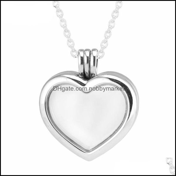 Ketten Halsketten Anhänger Schmuckarten Floating Heart Anhänger für Frauen 925 Sterling Silber Femme Choker Offenes Glas Medaillon Halskette Drop De