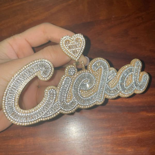 

gold plated bling cz stone ice out custom name letters pendant necklace with 3mm 24inch rope chain for men women, Silver