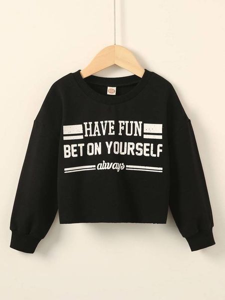 

toddler boys slogan graphic drop shoulder sweatshirt she, Black
