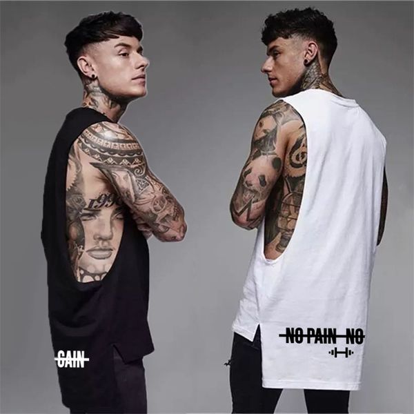 

muscleguys bodybuilding clothing fitness tank men extend cut off dropped armholes sports vest gym workout sleeveless shirt 220620, White;black