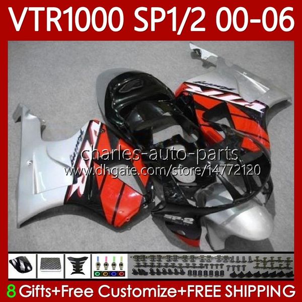 Комплект обтекателей для Honda VTR1000 RC51 2000 2001 2002 2003 2004 2005 2006 Body 123No.109 RTV1000 VTR 1000 SP1 SP2 2000-2006 VTR-1000 00 01 02 03 04 05 06 Кузов красный BLK Silver