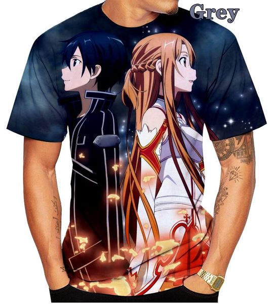 Camisetas masculinas 3D Anime Sword Art OnLines Mulheres Men tirina Padrão de impressão de pescoço redondo camisetas de desenho animado casual