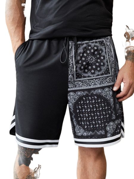 

men paisley print striped trim shorts m0lq#, White;black