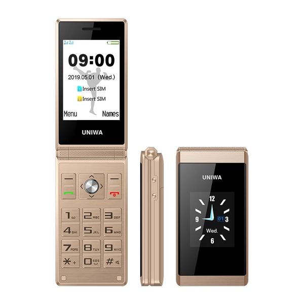 Orijinal uniwa x28 flip çift ekranlı iş cep telefonu kıdemli lüks katlanmış yaşlı büyük itme düğmesi çift sim fm radyo erkek erkek cep telefonu