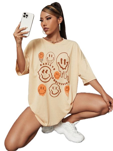 

letter & expression print drop shoulder tee e0ds#, White