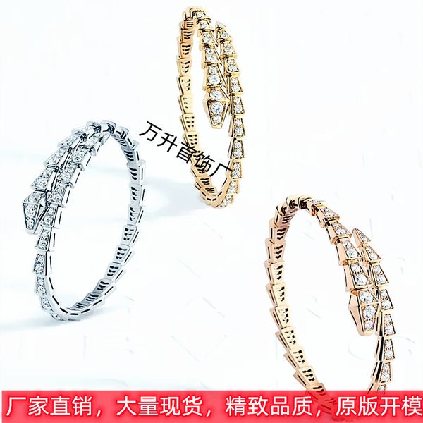 

high baojia bone diamond bracelet female steel 18k gold plated fashion narrow version spring snake shaped open, Golden;silver