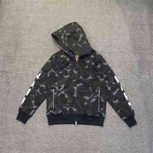

men's camouflage paneled hoodies sweatshirt bathing ape cardigan hip hop letters long sleeve shark print women men couples hooded 23d, Black