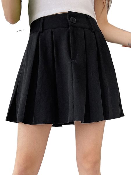 

dazy solid pleated skirt i0um#, Black