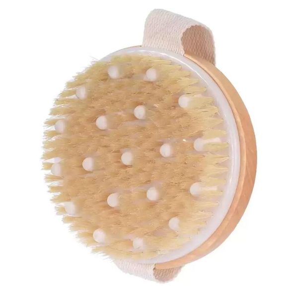 Escova corporal para escova molhada ou seca cerdas naturais com nós de massagem, esfoliação suave, melhore a circulação F0808G01