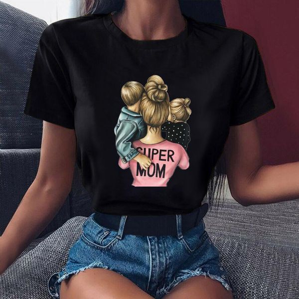 Zogankin Frauen Cartoon Womens T-Shirt Super Mom Life Boy Girl Sommer Print T-Shirts Tops T Shirt Ladies Grafik Frauen Tee