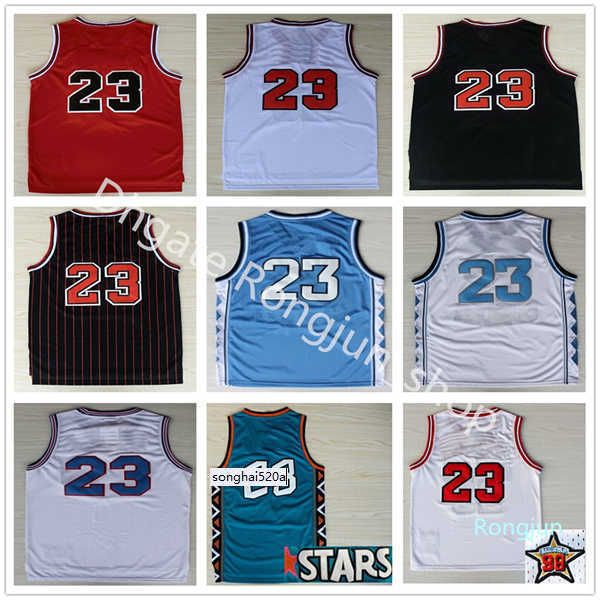 

retro basketball 23 michael jersey men vintage all stitched red blue white black stripe team color breathable pure cotton excellent quality&, Black;red
