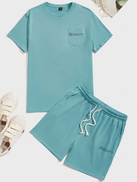 

men slogan graphic pocket front & shorts y64j#, Gray