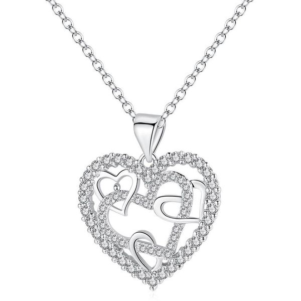 

pendant necklaces fashion heart-shaped necklace elegant women's cz clavicle chain jewellery mother's day gift to mom, Silver