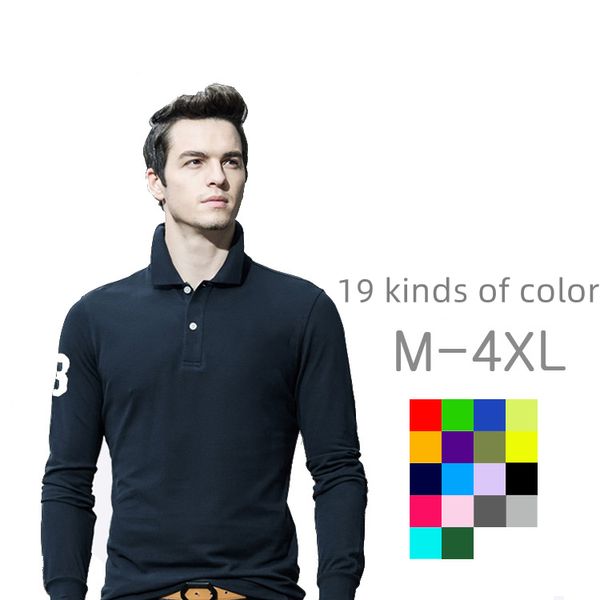 USA Big Logo Brand Men's Polo Рубашки с длинными рукавами и простым цветным бизнесом Простые лацканы для мужской осенней молодежной тенденции