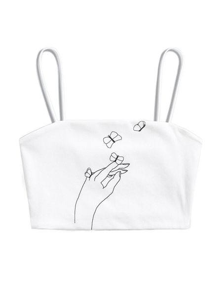 

x alexajude hand & butterfly print cami crop e965#, White