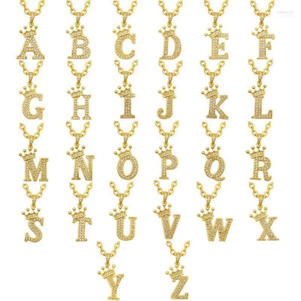 Anhänger Halsketten 1 Satz 26 Stück A-Z 14 Karat vergoldet Zirkonia Initial Name Krone Buchstaben Halskette für Frauen Großhandel Elle22
