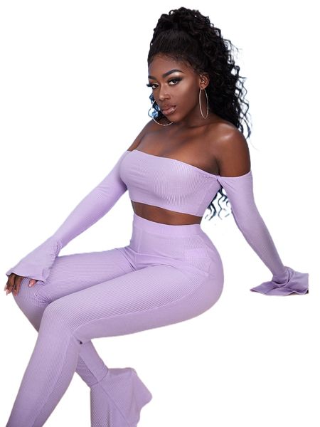 

sxy off shoulder flounce sleeve rib-knit crop i2ks#, White