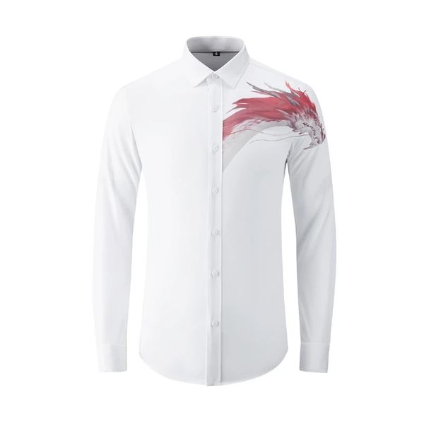 Persönlichkeit Männer Hemd Feuer Drachen Druck Chemise Homme Solide Baumwolle Business männlichen Kleid Shirts Langarm Dünne Männer Shirts