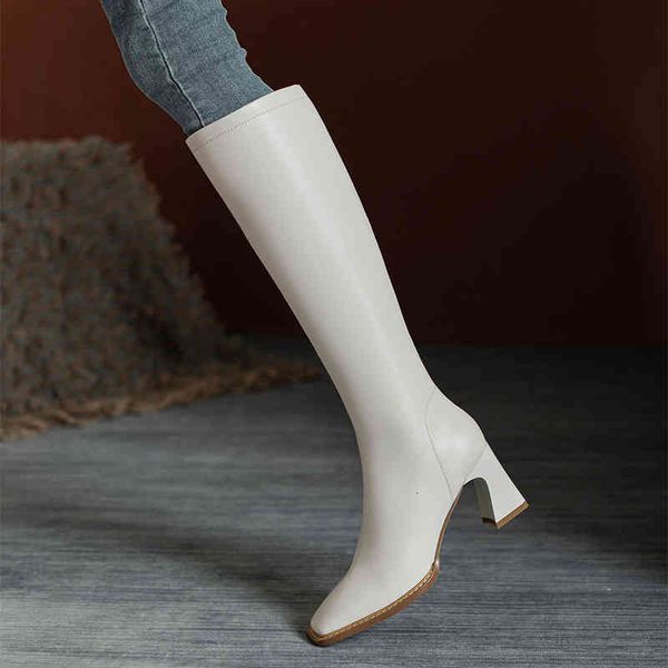 

boots winter style square head shaped heel side zipper high boots simple korean heels fashion knight j3jb, Black