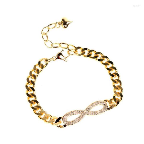 Цепочка звена высококачественных сплавных золотых браслетов для мужчин CZ Symbol 8 подвесной пустой бордюр кубинский браслет подарки подарки Fawn22