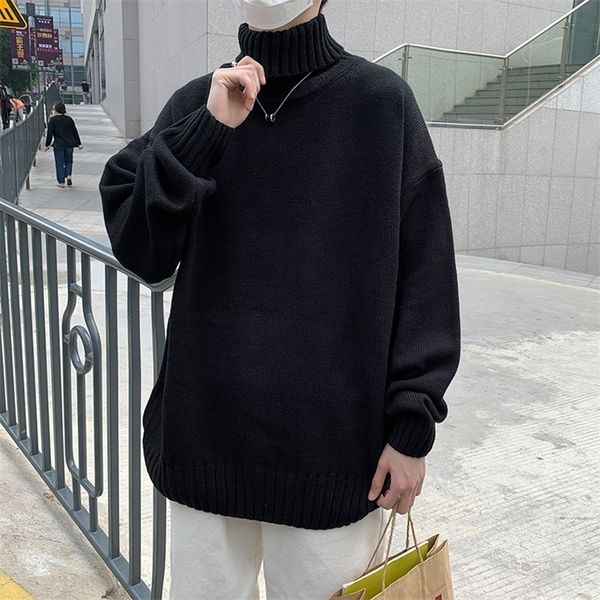 

turtleneck s loose knitted pullover streetwear s oversized fashion casual sweater men pullovers m8xl 220803, White;black