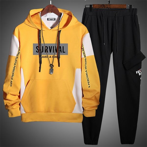 

mens tracksuit set hoodies and pants set men autumn sweatsuits 2 pcs set sports wear running suit track suit men sets diy 2020 lj201117, Gray