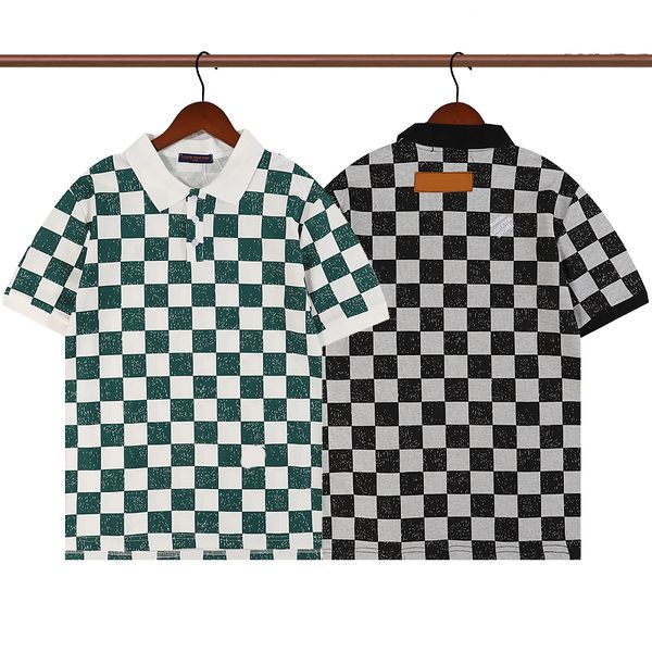 

checkerboard men's polos summer plaid polo t shirt casual fashion men tees turn-down collar short sleeve check geometric 2022 new, White;black