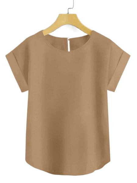 

plus solid keyhole back blouse c62p#, Black