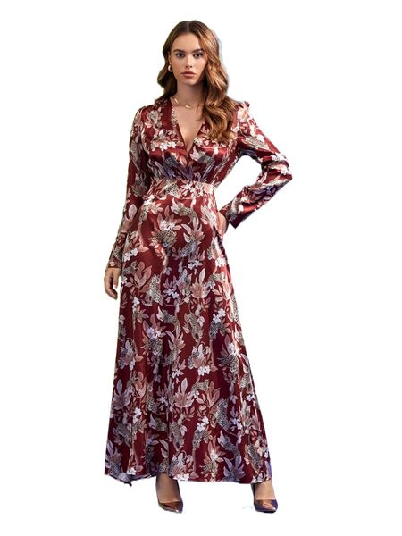 

x daniela castro floral print overlap collar puff sleeve dress v9lq#, Black;gray