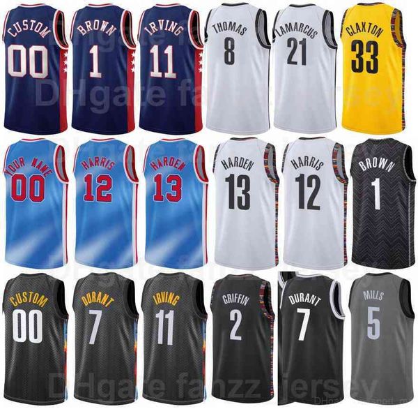 Serigrafia Pallacanestro James Harden Maglie 13 Kyrie Irving 11 Kevin Durant 7 Joe Harris 12 Blake Griffin 2 Bruce Brown 1 Nero Blu Bianco