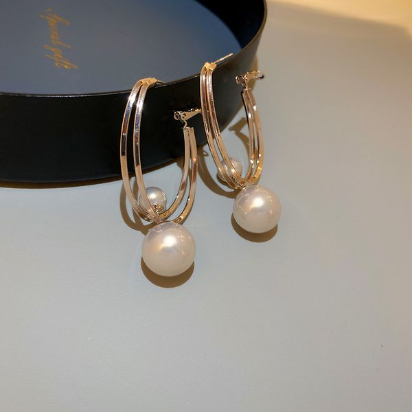 

925 silver needle south korea dongdaemun fashion new personality fashion geometric pearl earring ear clip selling temperament earrings, Golden