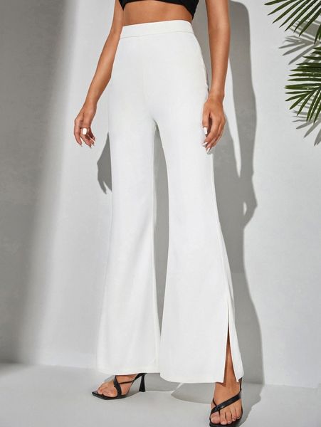 

tall high waist split hem flare leg pants u93x#, Black;white