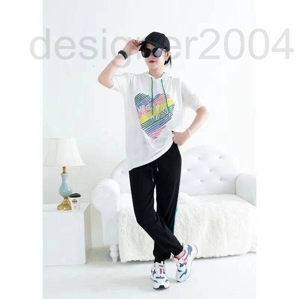 

two piece dress designer summer new heavy industry drill color love knitting hoodie set women's small sports suit trend yk9r, White