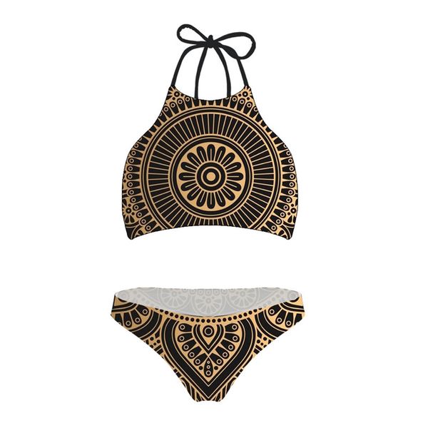Étnica floral impressão halter maiô de duas peças terno de natação colheita tops bikini conjunto senhoras banho feminino plus size maiô 220616