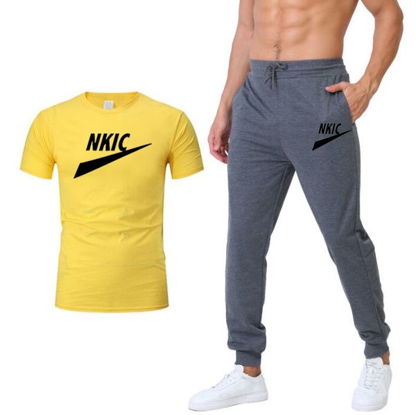 

summer men's two piece set 2022 short sleeve tracksuit mens set printed brand fashion t-shirt shorts track suit casual streetswear, Gray