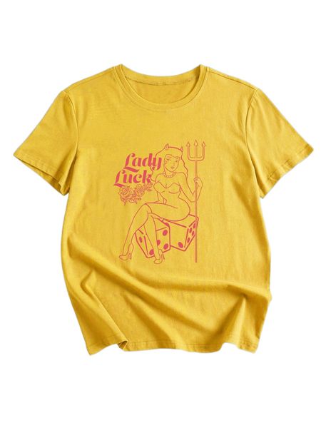 

romwe x may lee letter floral & figure graphic tee i4e8#, White