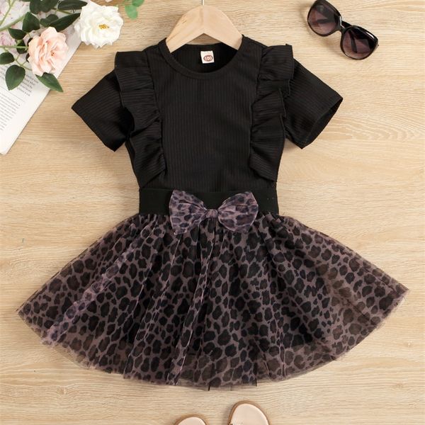 

little girl's ruffle and leopard mesh front bow skirt she, White