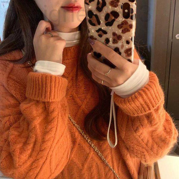 

women's knits & tees designer autumn and winter style korean version of loose lazy, wearing fried dough twist orange sweater women xjkl, White