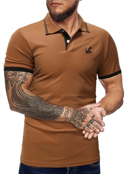 

men anchor print contrast striped trim polo shirt u4mj#, White;black