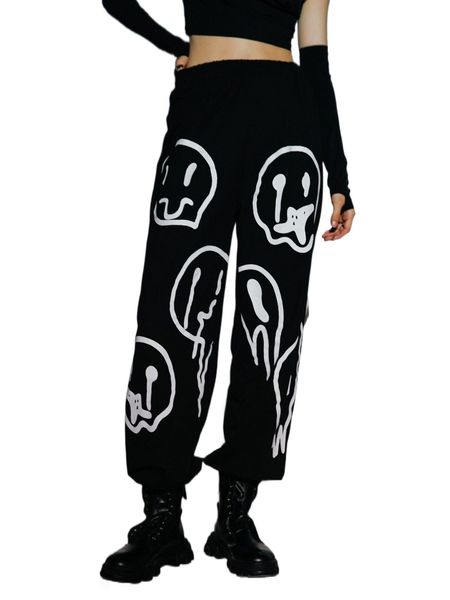 

romwe graphic elastic waist sweatpants 255t#, Black;white
