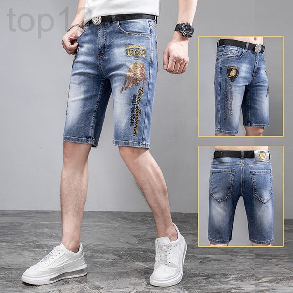 

men's jeans designer 2022 summer denim shorts men's high-end embroidery drill straight tube slim fit small foot casual capris thin, Blue