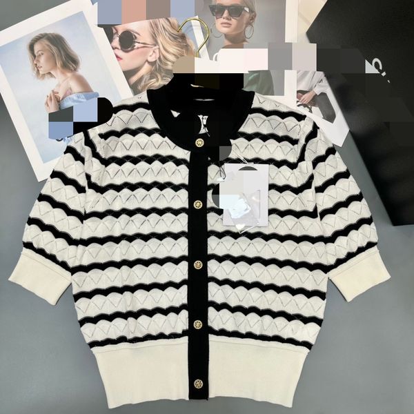 

609 l 2022 runway summer brand same style sweater pink crew neck short sleeve women's sweaters qian, White;black