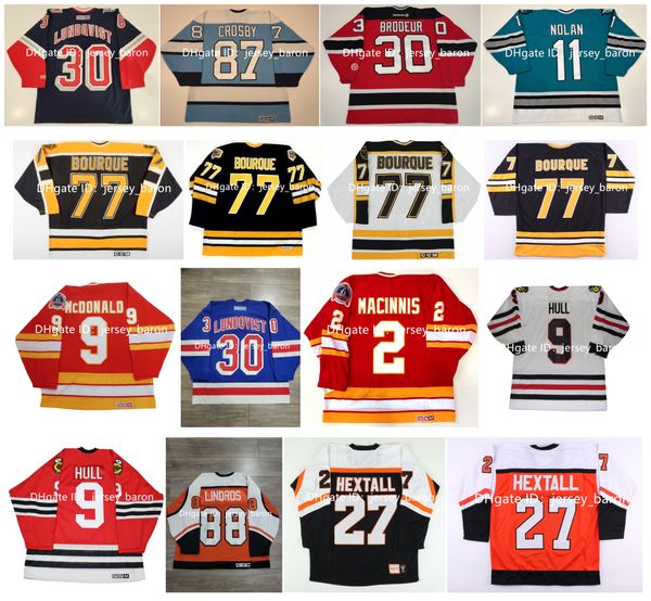 CCM Ray Bourque Hockey Jersey Al MacInnis Lanny McDonald Bobby Hull Sidney Crosby Henrik Lundqvist Martin Brodeur Owen Nolan Eric Lindros Ron Hextall Größe M-XXXL