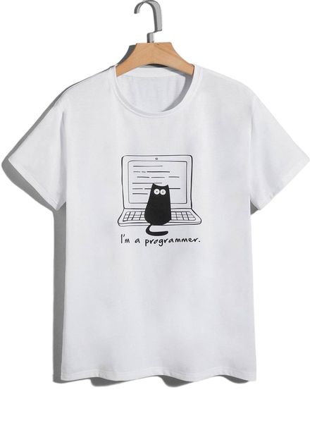 

men slogan & cartoon graphic tee a7vm#, White;black