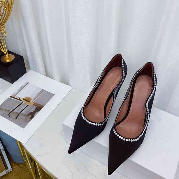 

sandals autumn pointed temperament french girls' shallow mouth high heels women's thin heel elegant banquet single shoes, Black