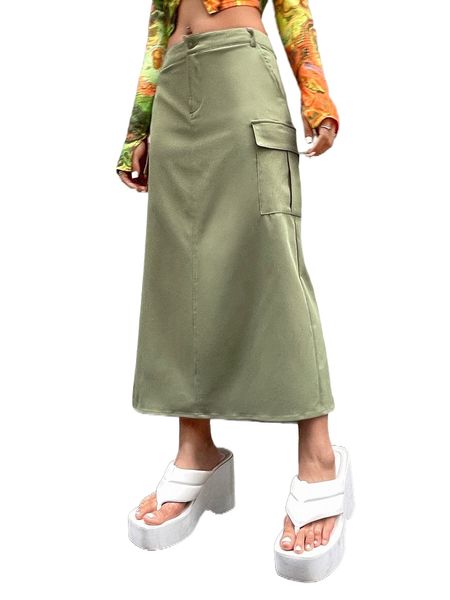 

flap pocket cargo skirt without belt p5dl#, Black