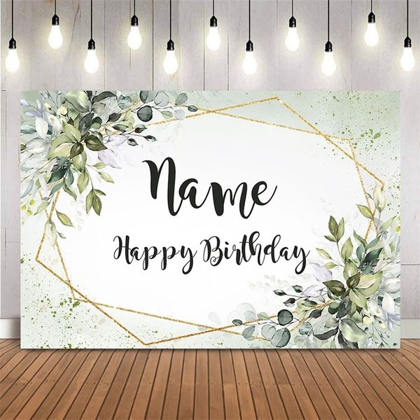 Personalizza il nome Sfondo Foglie verdi Decorazione festa di buon compleanno Glitter oro Dot Fai da te Personalizza Baby Shower Decor 220614