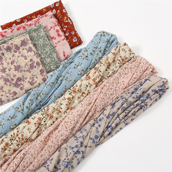 

spain fashion bubble chiffon instant hijab women small garden floral shawl wrap coverup beach stole muslim snood 180x70cm 220718, Blue;gray